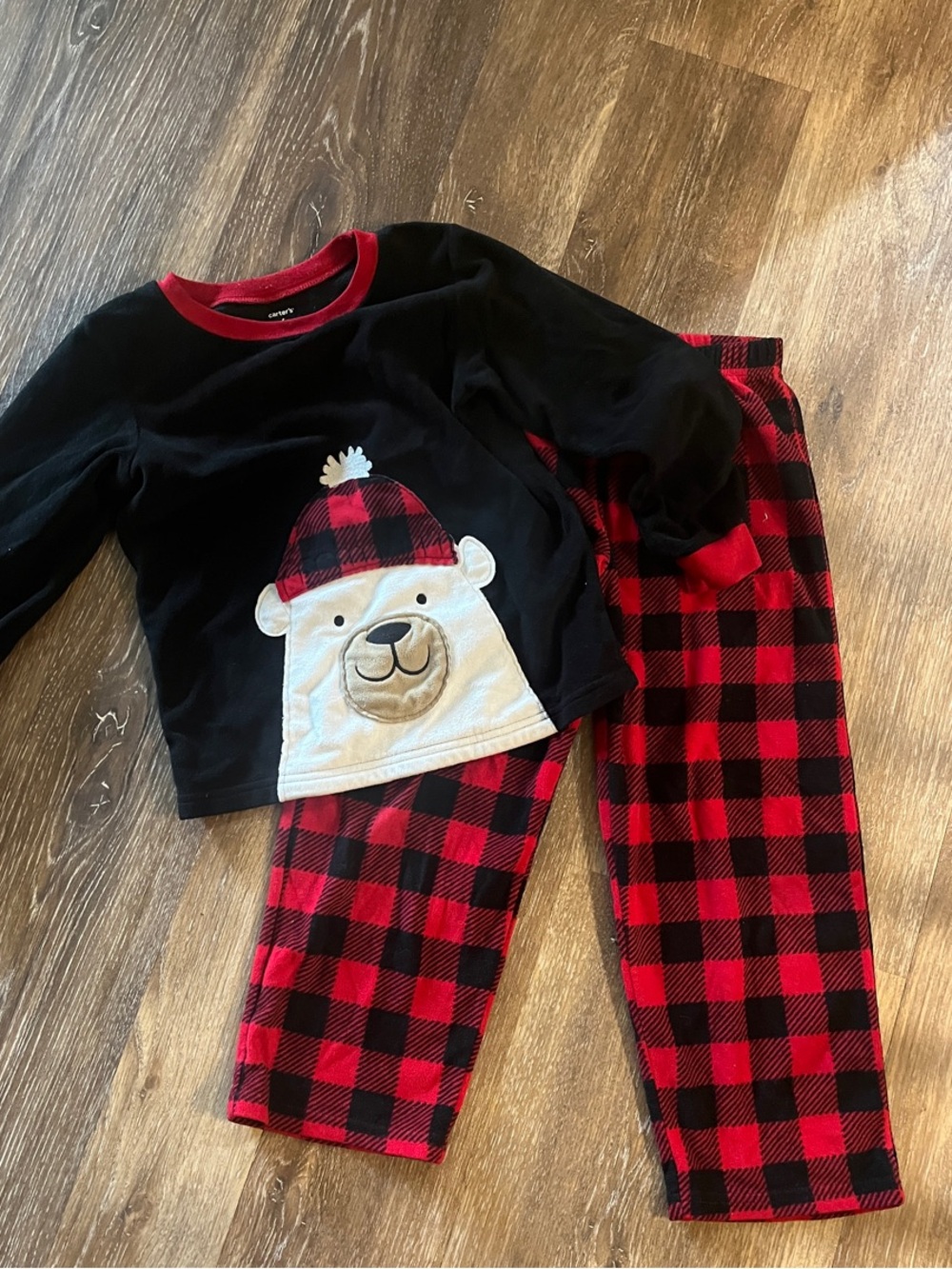 Carter's Black Top with Red & Black Buffalo Plaid Polar Bear Pajama Set